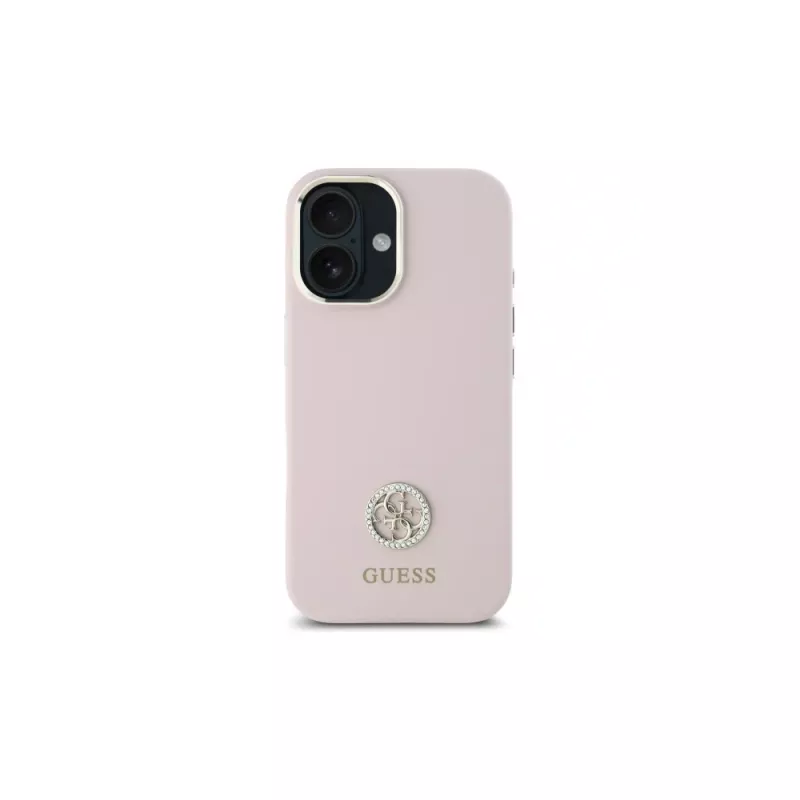 Guess GUHCP16SM4DGPP custodia rigida silicone logo strass 4G per Apple iPhone 16 6,1