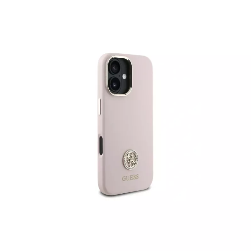 Guess GUHCP16SM4DGPP custodia rigida silicone logo strass 4G per Apple iPhone 16 6,1