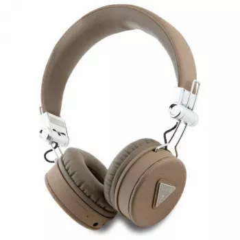 Guess Grained Classic Round Shape cuffie over-ear wireless Bluetooth con ENC, marrone