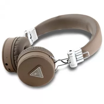 Guess Grained Classic Round Shape cuffie over-ear wireless Bluetooth con ENC, marrone