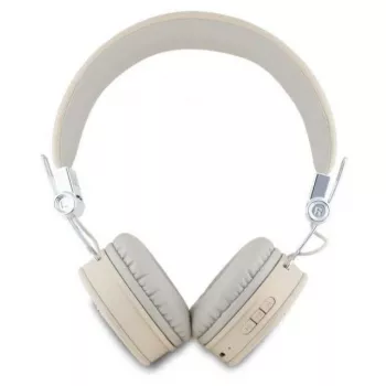 Guess Grained Classic Round Shape cuffie over-ear wireless Bluetooth con ENC, beige