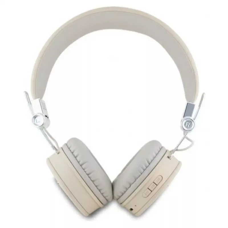 Guess Grained Classic Round Shape cuffie over-ear wireless Bluetooth con ENC, beige