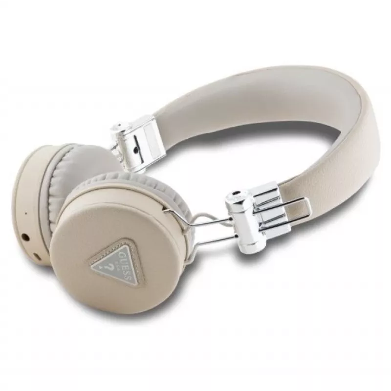 Guess Grained Classic Round Shape cuffie over-ear wireless Bluetooth con ENC, beige