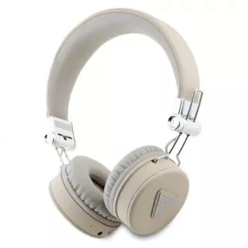 Guess Grained Classic Round Shape cuffie over-ear wireless Bluetooth con ENC, beige