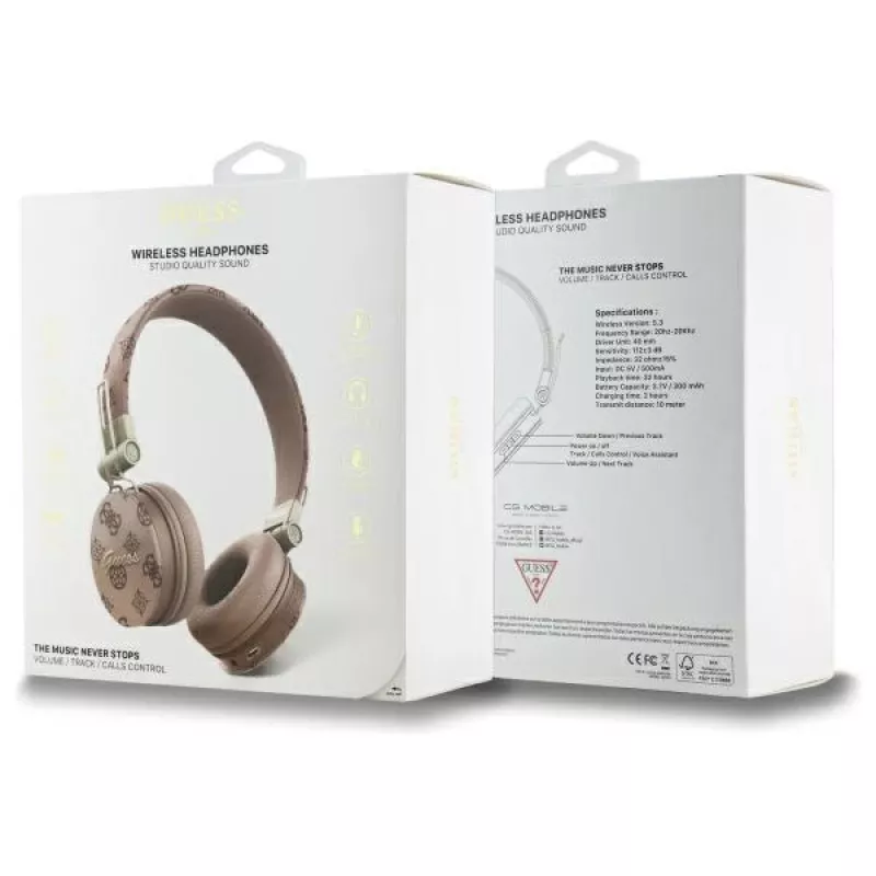 Guess Peony Script Round Shape cuffie over-ear wireless con ENC, marrone