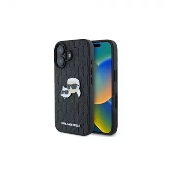 Karl Lagerfeld Monogram Karl & Choupette Head Pin Custodia per iPhone 16 (nero)