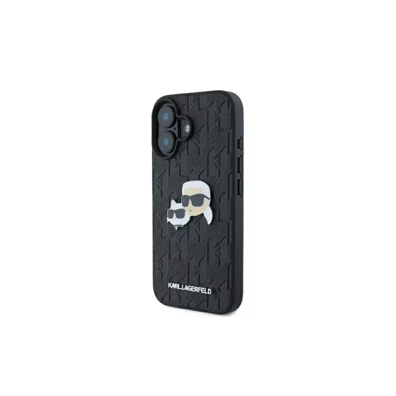 Karl Lagerfeld Monogram Karl & Choupette Head Pin Custodia per iPhone 16 (nero)