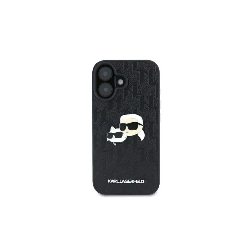 Karl Lagerfeld Monogram Karl & Choupette Head Pin Custodia per iPhone 16 (nero)