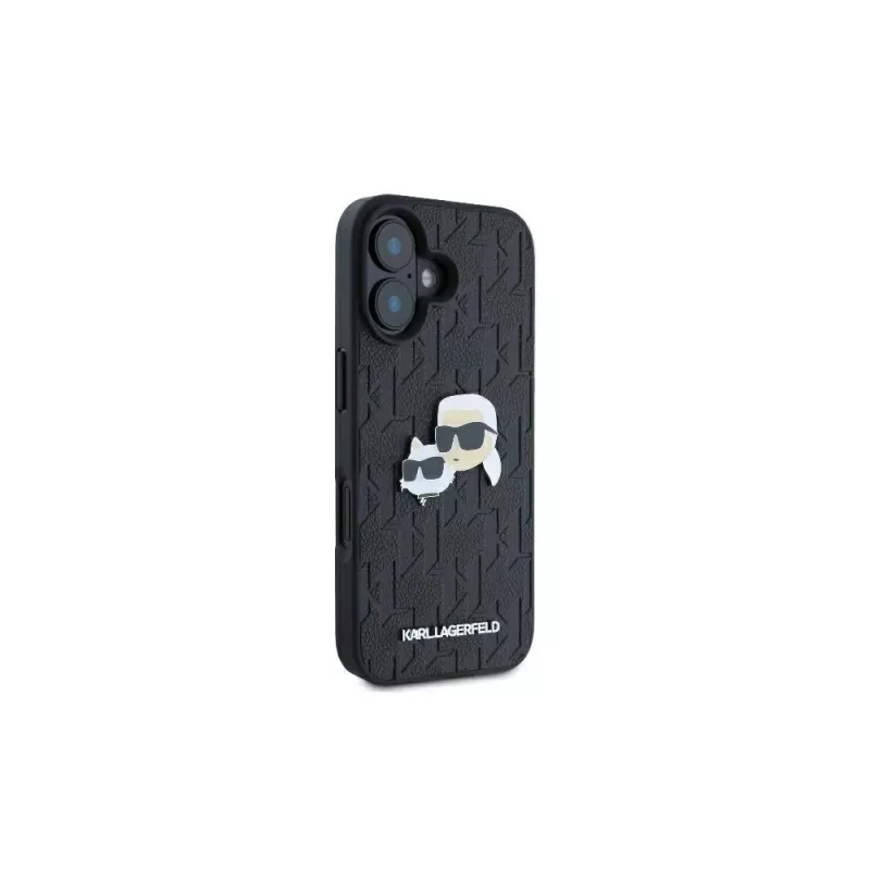 Karl Lagerfeld Monogram Karl & Choupette Head Pin Custodia per iPhone 16 (nero)