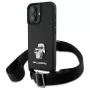 Karl Lagerfeld Saffiano Karl & Choupette Metal Pin CBDY Strap Custodia rigida per iPhone 16 6.1, nero