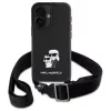 Karl Lagerfeld Saffiano Karl & Choupette Metal Pin CBDY Strap Custodia rigida per iPhone 16 6.1, nero