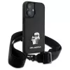 Karl Lagerfeld Saffiano Karl & Choupette Metal Pin CBDY Strap Custodia rigida per iPhone 16 6.1, nero