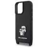 Karl Lagerfeld Saffiano Karl & Choupette Metal Pin CBDY Strap Custodia rigida per iPhone 16 6.1, nero