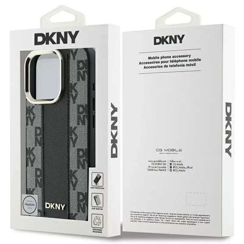 DKNY DKHMP16XPCPVSLK Custodia rigida motivo a scacchi MagSafe per iPhone 16 Pro Max 6.9 nero