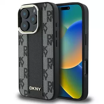 DKNY DKHMP16XPCPVSLK Custodia rigida motivo a scacchi MagSafe per iPhone 16 Pro Max 6.9 nero