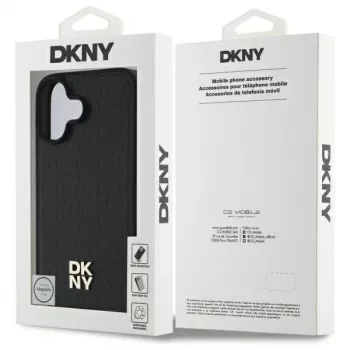 DKNY DKHMP16SPSHRPSK Custodia rigida iPhone 16 6.1 nero Repeat Pattern Stack Logo MagSafe