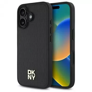 DKNY DKHMP16SPSHRPSK Custodia rigida iPhone 16 6.1 nero Repeat Pattern Stack Logo MagSafe