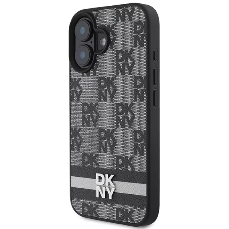 DKNY DKHCP16SPCPTSSK Custodia rigida per Apple iPhone 16 6,1 pollici motivo a scacchi e strisce stampate nero