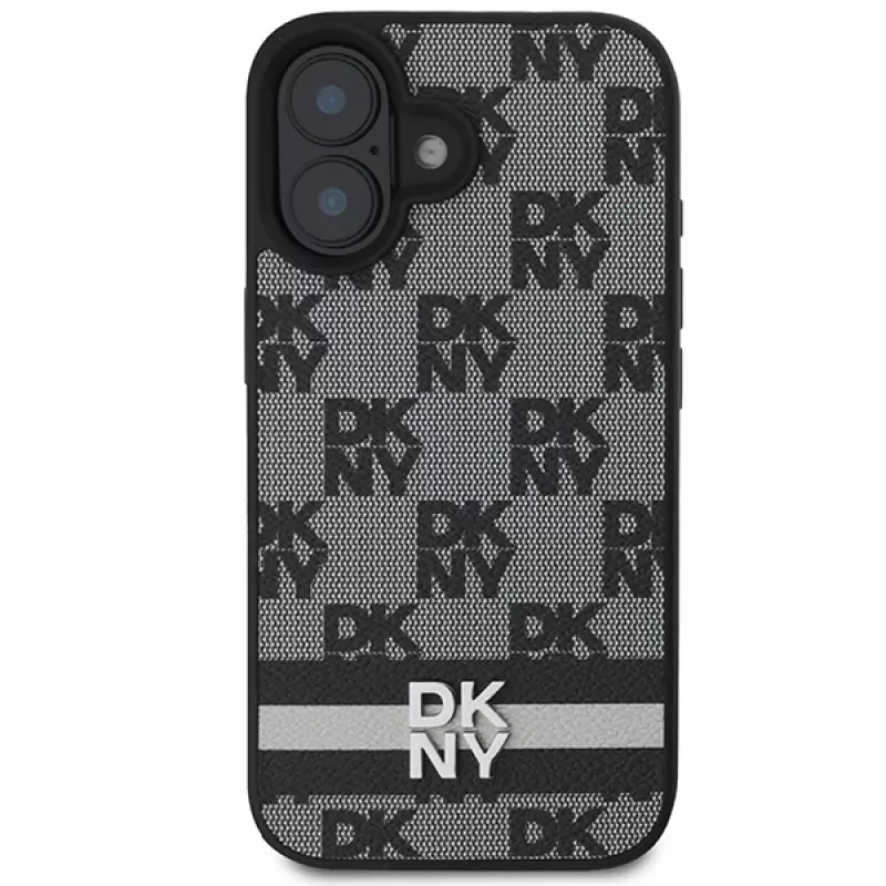 DKNY DKHCP16SPCPTSSK Custodia rigida per Apple iPhone 16 6,1 pollici motivo a scacchi e strisce stampate nero