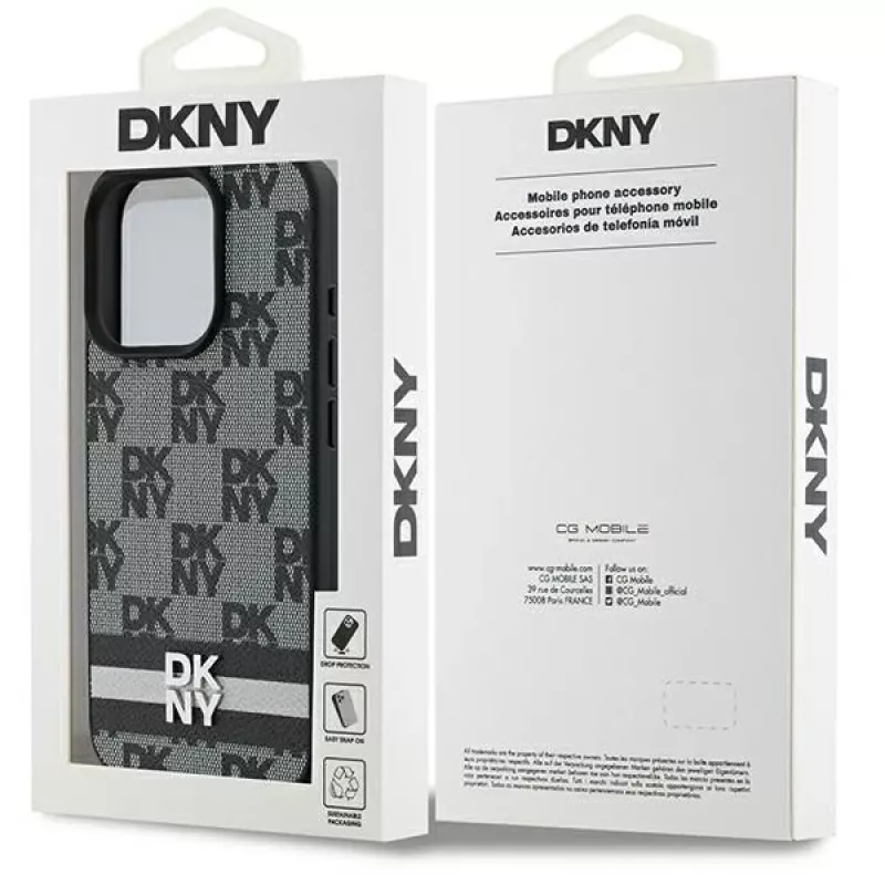 DKNY DKHCP16LPCPTSSK Custodia rigida per Apple iPhone 16 Pro 6,3 pollici nero motivo a scacchi e strisce stampate