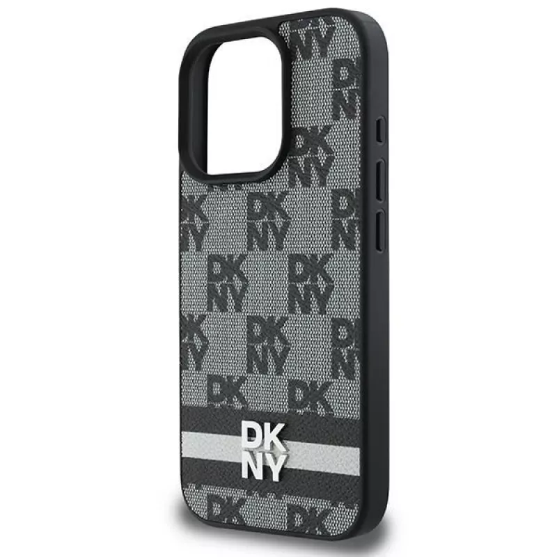 DKNY DKHCP16LPCPTSSK Custodia rigida per Apple iPhone 16 Pro 6,3 pollici nero motivo a scacchi e strisce stampate