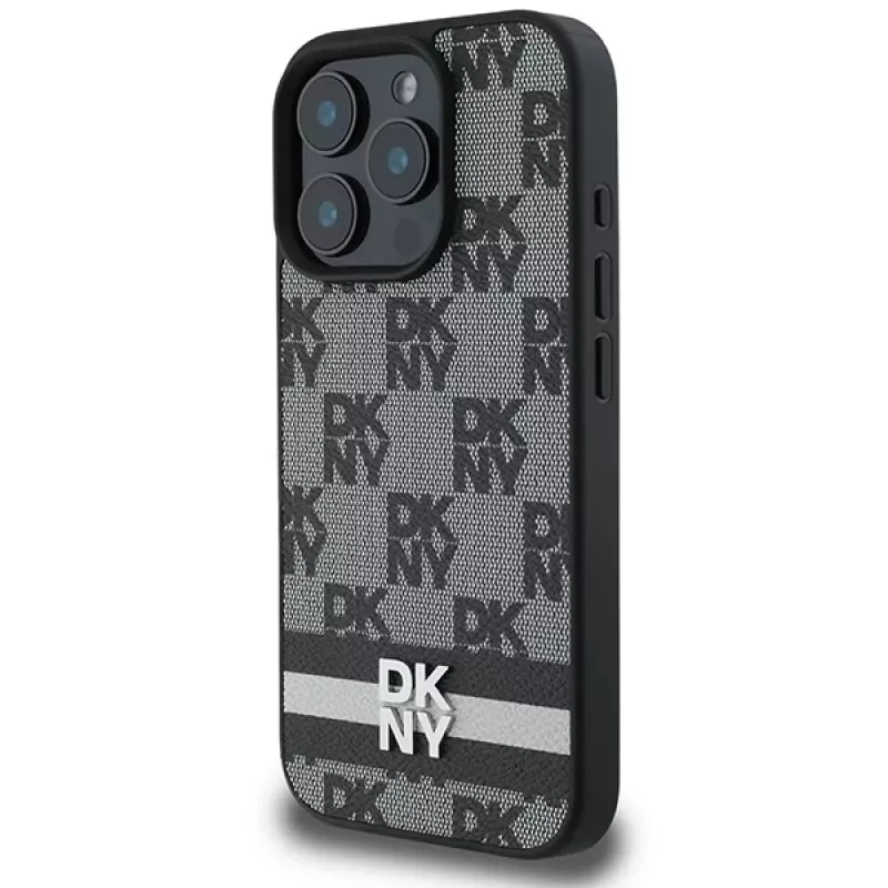 DKNY DKHCP16XPCPTSSK Custodia rigida per iPhone 16 Pro Max 6,9 pollici nero motivo a scacchi e strisce stampate