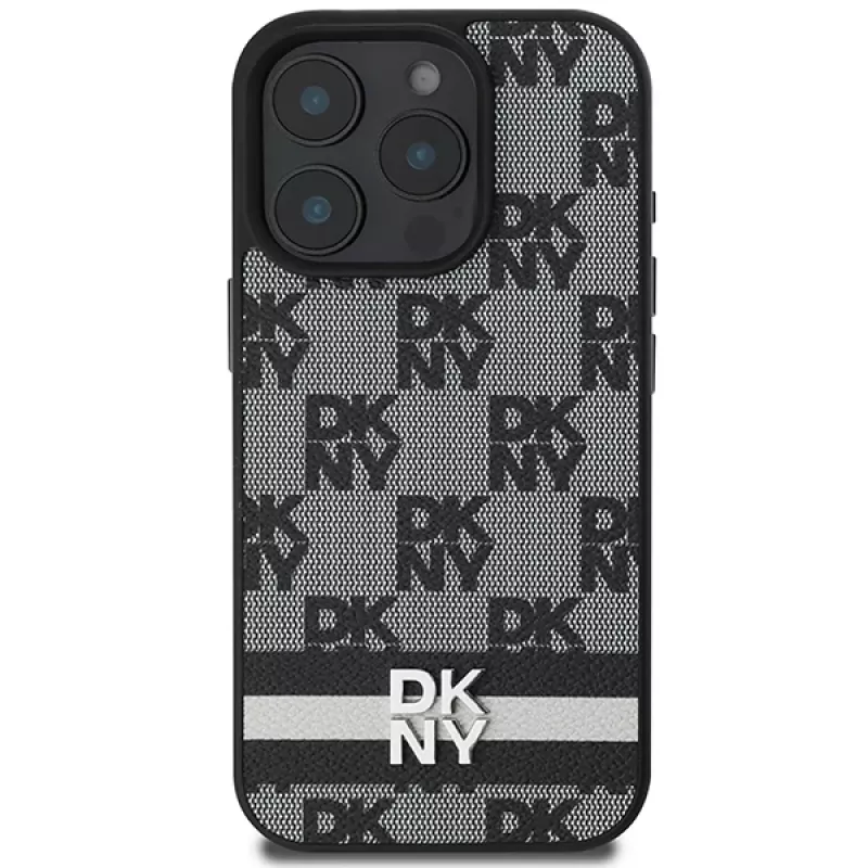 DKNY DKHCP16XPCPTSSK Custodia rigida per iPhone 16 Pro Max 6,9 pollici nero motivo a scacchi e strisce stampate