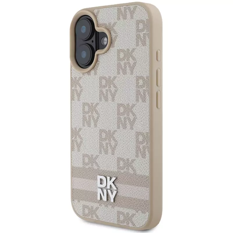 DKNY DKHCP16SPCPTSSP Custodia rigida per Apple iPhone 16 6,1 pollici rosa motivo a scacchi e strisce stampate