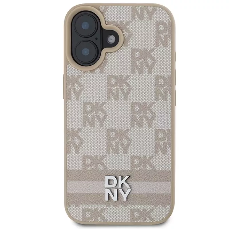 DKNY DKHCP16SPCPTSSP Custodia rigida per Apple iPhone 16 6,1 pollici rosa motivo a scacchi e strisce stampate