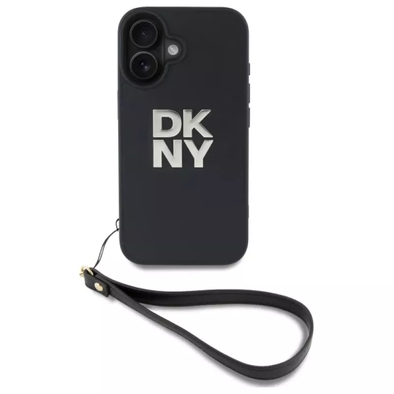 DKNY DKHCP16SPBSWSK Custodia rigida per Apple iPhone 16 6,1 pollici nero con cinturino da polso