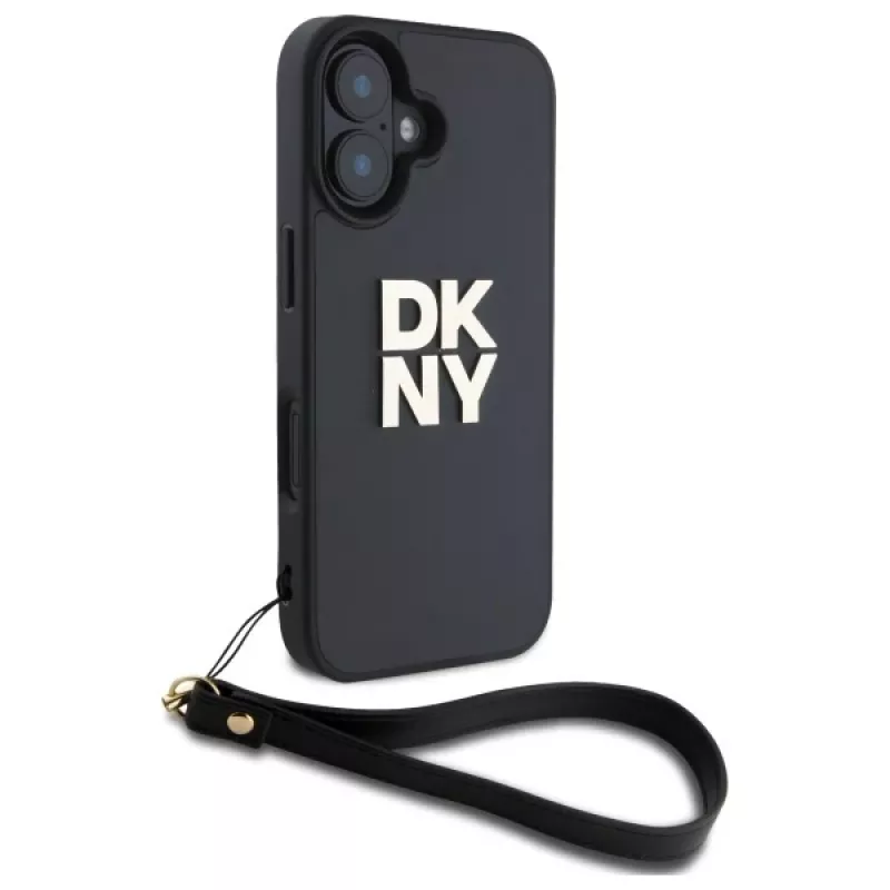 DKNY DKHCP16SPBSWSK Custodia rigida per Apple iPhone 16 6,1 pollici nero con cinturino da polso