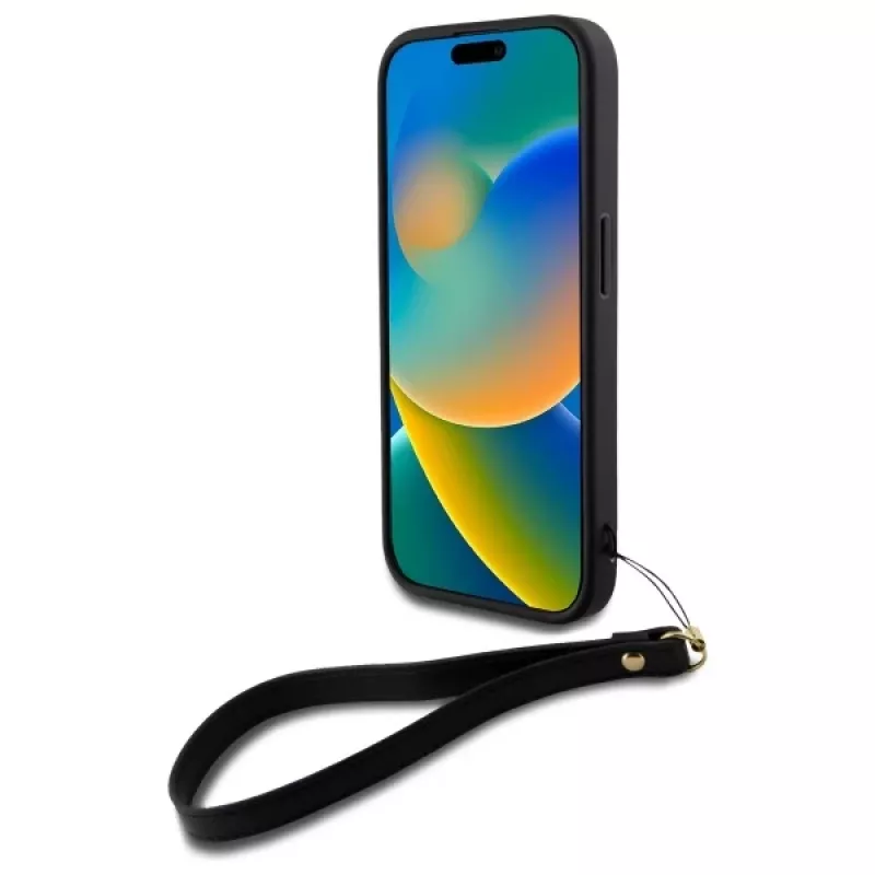 DKNY DKHCP16SPBSWSK Custodia rigida per Apple iPhone 16 6,1 pollici nero con cinturino da polso
