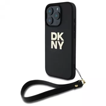 DKNY DKHCP16LPBSWSK iPhone 16 Pro 6,3 pollici custodia rigida nera con cinturino da polso e Stock Logo