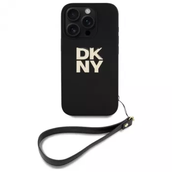 DKNY DKHCP16LPBSWSK iPhone 16 Pro 6,3 pollici custodia rigida nera con cinturino da polso e Stock Logo