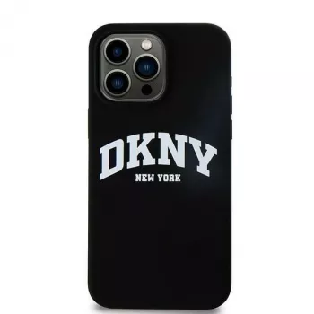 DKNY DKHMP16LSNYACH Custodia rigida per Apple iPhone 16 Pro 6,3 pollici silicone nero con logo stampato bianco MagSafe
