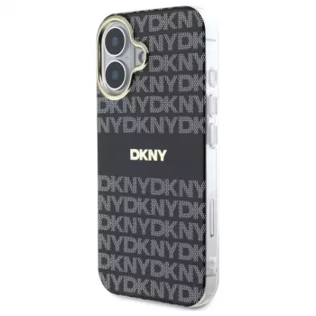 DKNY DKHMP16SHRHSEK Custodia rigida per Apple iPhone 16 6,1 pollici - nero con motivo texture ripetuto e strisce