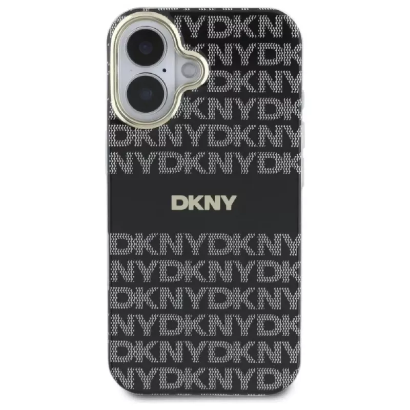 DKNY DKHMP16SHRHSEK Custodia rigida per Apple iPhone 16 6,1 pollici - nero con motivo texture ripetuto e strisce