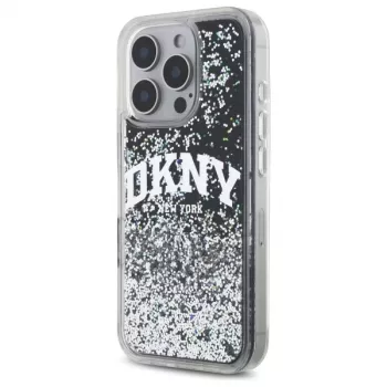 DKNY DKHCP16LLBNAEK iPhone 16 Pro 6,3 pollici custodia rigida nera Liquid Glitter Arch Logo