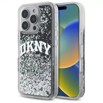 DKNY DKHCP16XLBNAEK iPhone 16 Pro Max 6,9 pollici custodia rigida Liquid Glitter Arch Logo nero