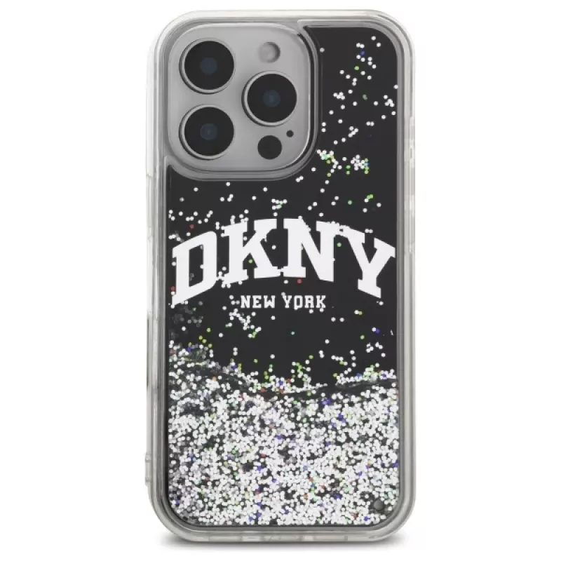DKNY DKHCP16XLBNAEK iPhone 16 Pro Max 6,9 pollici custodia rigida Liquid Glitter Arch Logo nero
