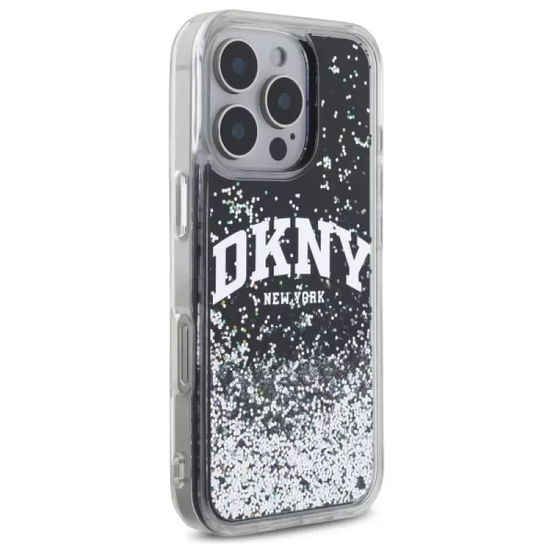 DKNY DKHCP16XLBNAEK iPhone 16 Pro Max 6,9 pollici custodia rigida Liquid Glitter Arch Logo nero