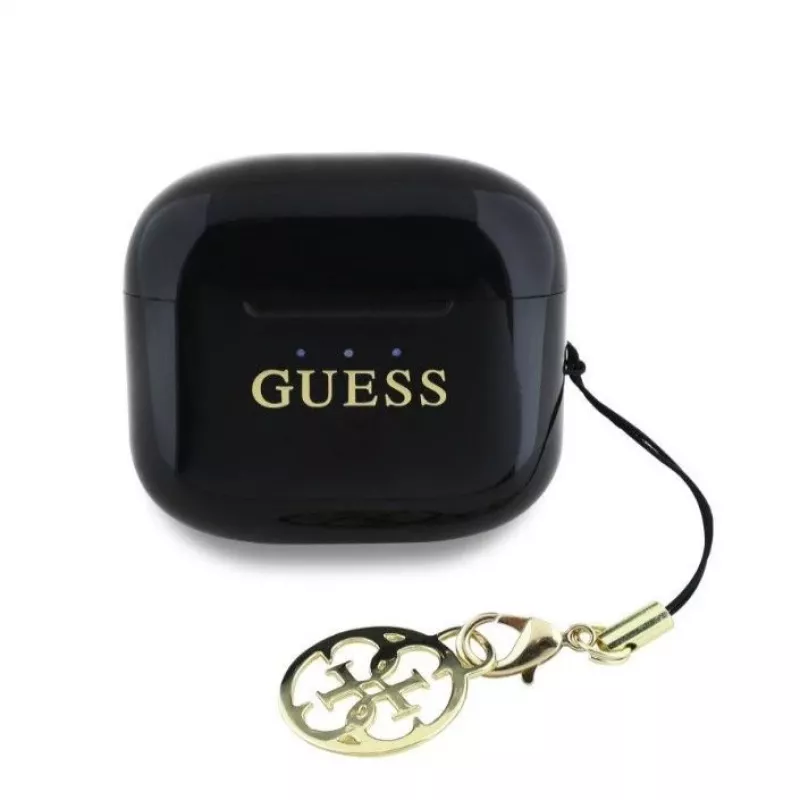 Guess Glossy Effect Printed Classic Logo & Charm auricolari TWS Bluetooth con custodia di ricarica (nero)
