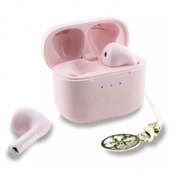 Guess Glossy Effect Printed Classic Logo & Charm auricolari TWS rosa