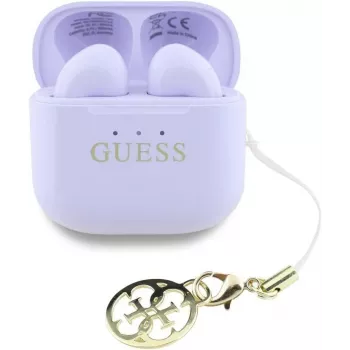 Guess Glossy Effect Printed Classic Logo & Charm auricolari TWS lavanda
