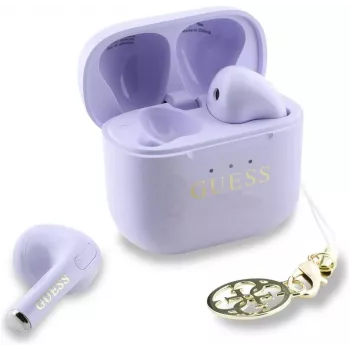Guess Glossy Effect Printed Classic Logo & Charm auricolari TWS lavanda