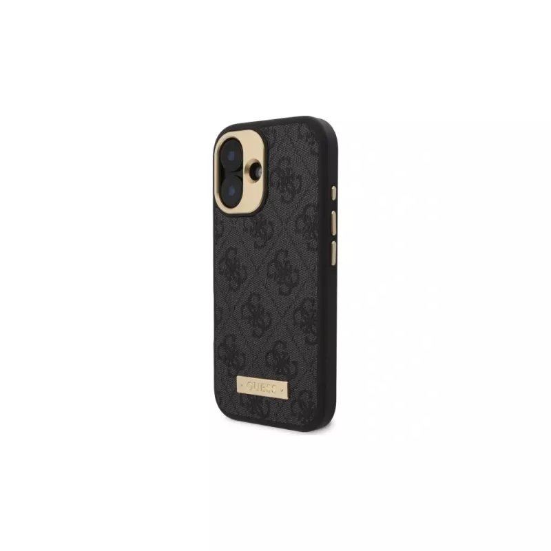 Guess GUHMP16SU4GPRK iPhone 16 6.1 custodia rigida 4G Logo Plate MagSafe nero