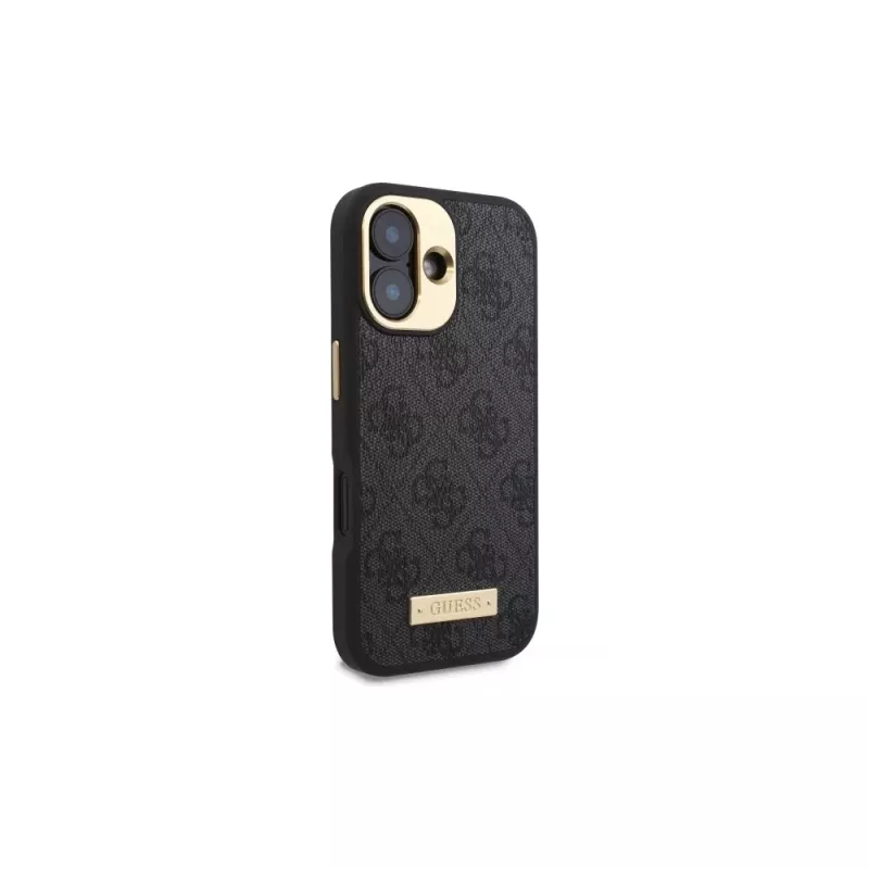 Guess GUHMP16SU4GPRK iPhone 16 6.1 custodia rigida 4G Logo Plate MagSafe nero