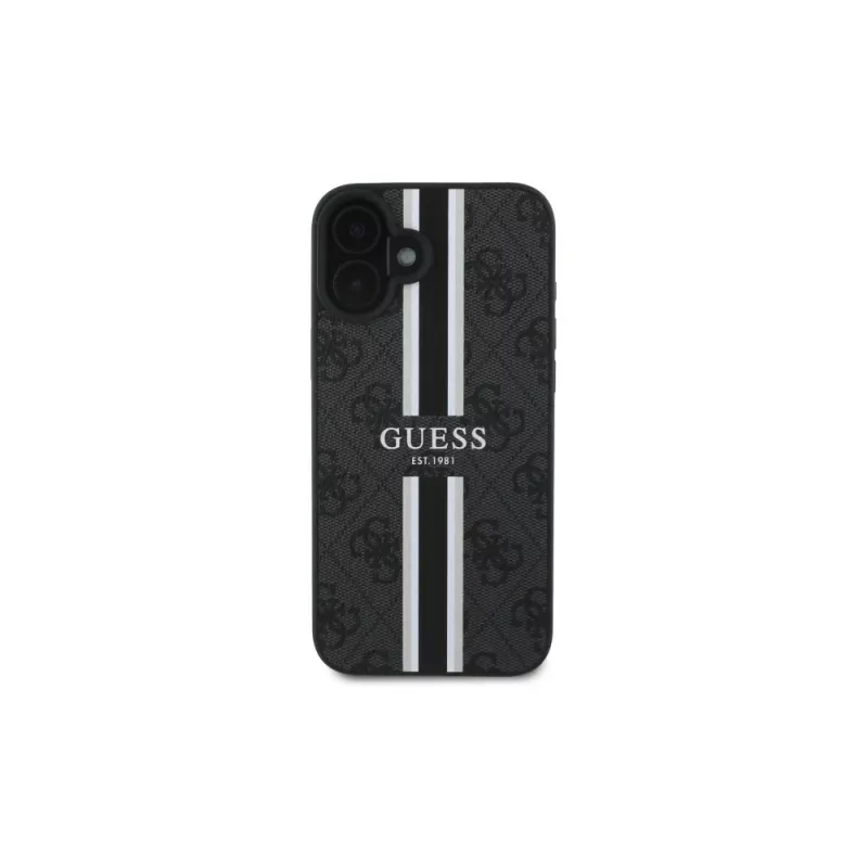 Guess GUHMP16SP4RPSK iPhone 16 6.1 inch custodia rigida nero 4G Printed Stripes MagSafe