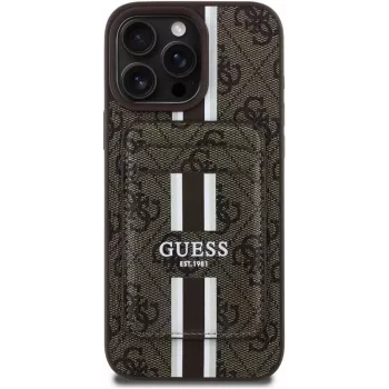 Guess 4G Stripes custodia portafoglio con MagSafe per iPhone 16 Pro Max marrone