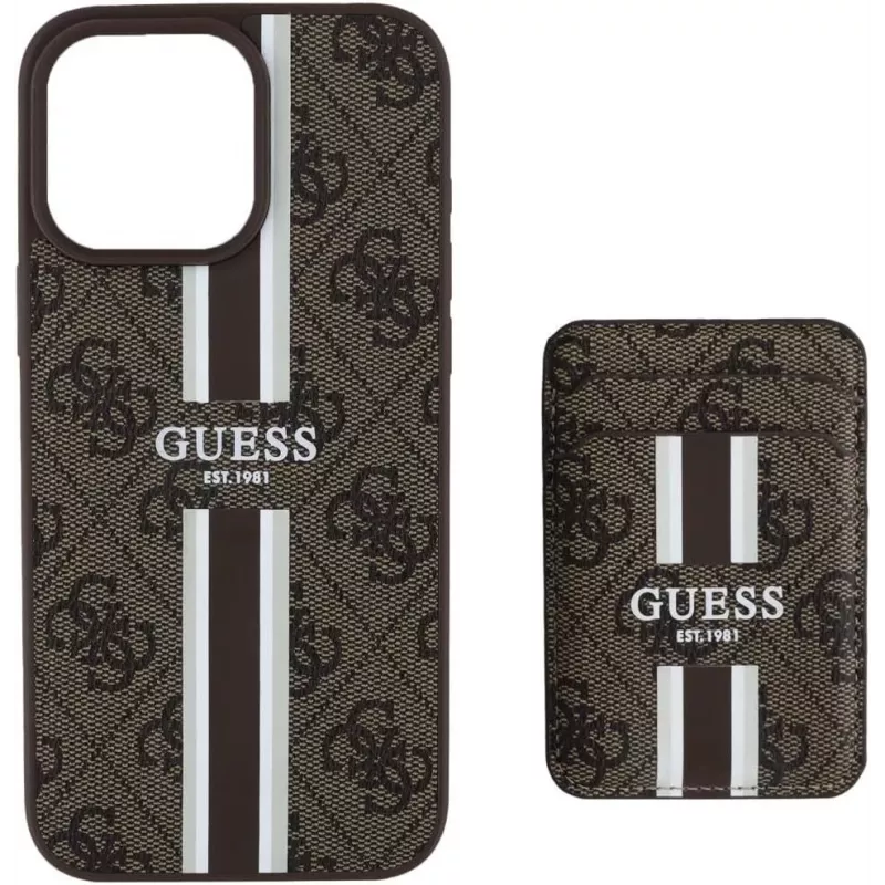 Guess 4G Stripes custodia portafoglio con MagSafe per iPhone 16 Pro Max marrone